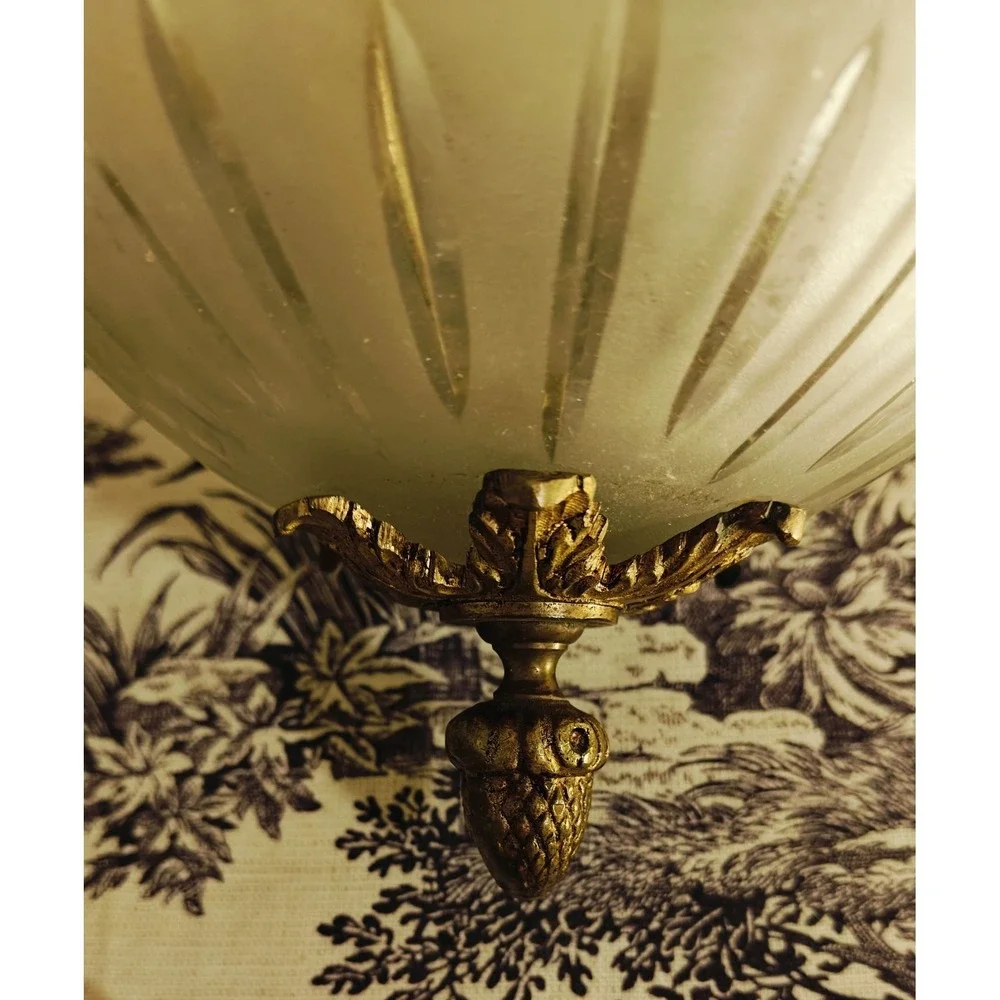 Vintage/Antique Art Deco Empire pendant Swan Frosted Light Fixture Gold Gilt